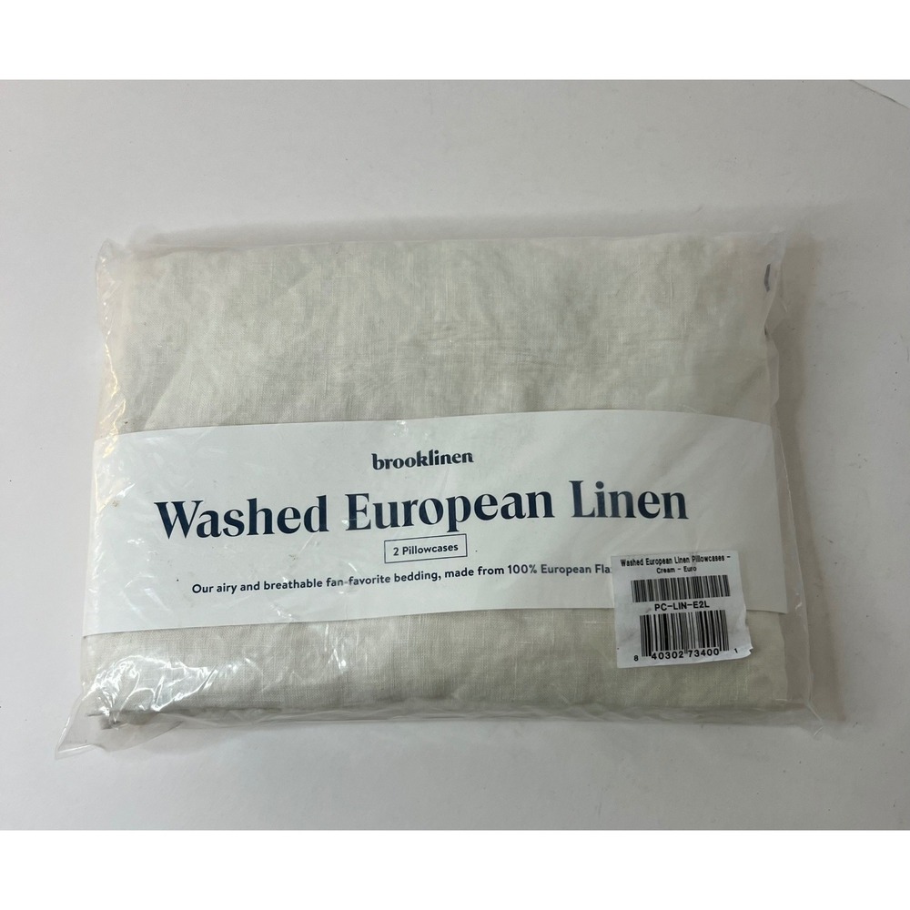 Brooklinen Washed European Linen Pillowcases Cream -Euro Shams 26 x‎ 26" NIP